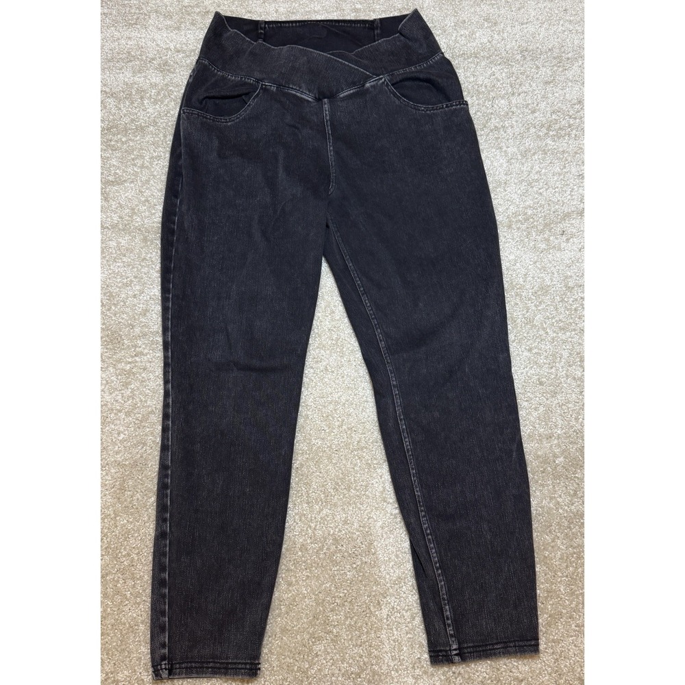 Halara Leggings Womens Large Black Faded Crossover Flex Elastic Waist Ankle Crop